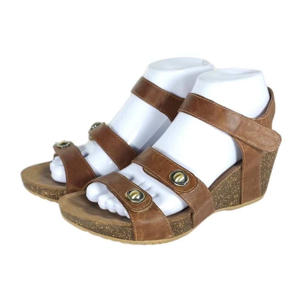 Dansko Women's US7-7,5 EU38 Brown Leather Cork Strappy Wedge Sandals